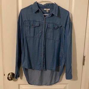 High low denim button down